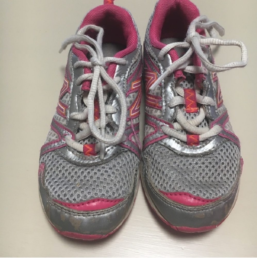 New Balance Flex 696 Size 9.5 Toddler Girl Running Shoes Pink Orange Gray - Picture 3 of 4